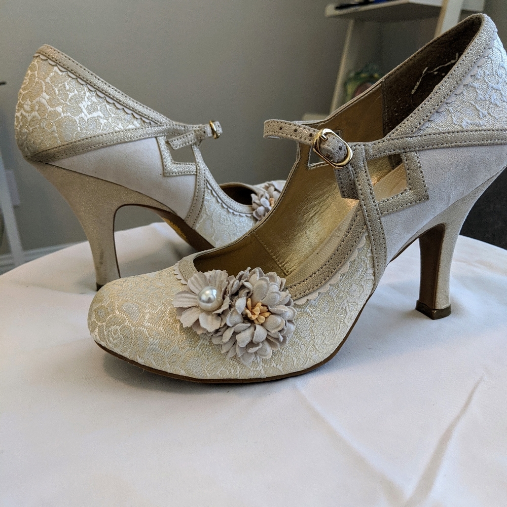 Ruby Shoo fabric Mary Jane heels